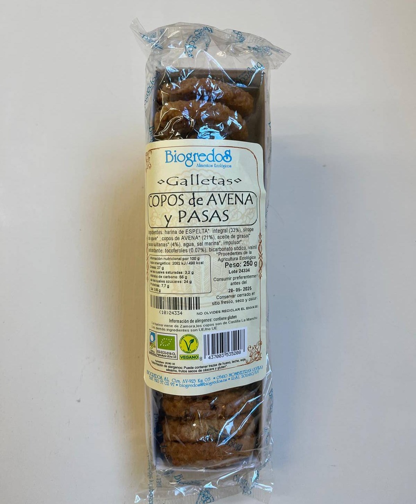 Galetes de Flocs de Civada i Passa 250g - Biogredos 