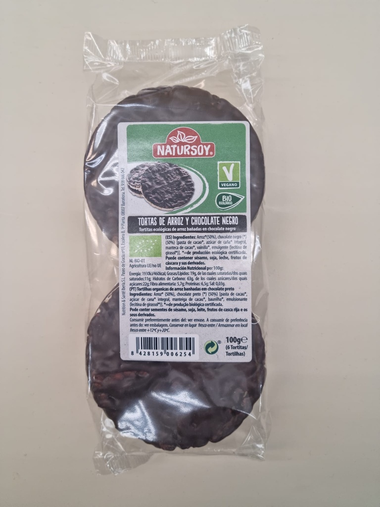 Tortitas d'Arròs i Xocolata Negra 100g - Natursoy