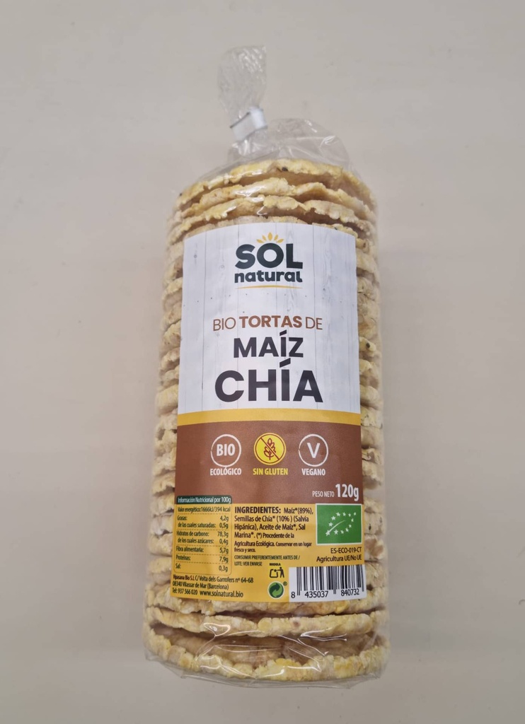 Tortes de Blat de Moro i Chia 120g - Sol Natural